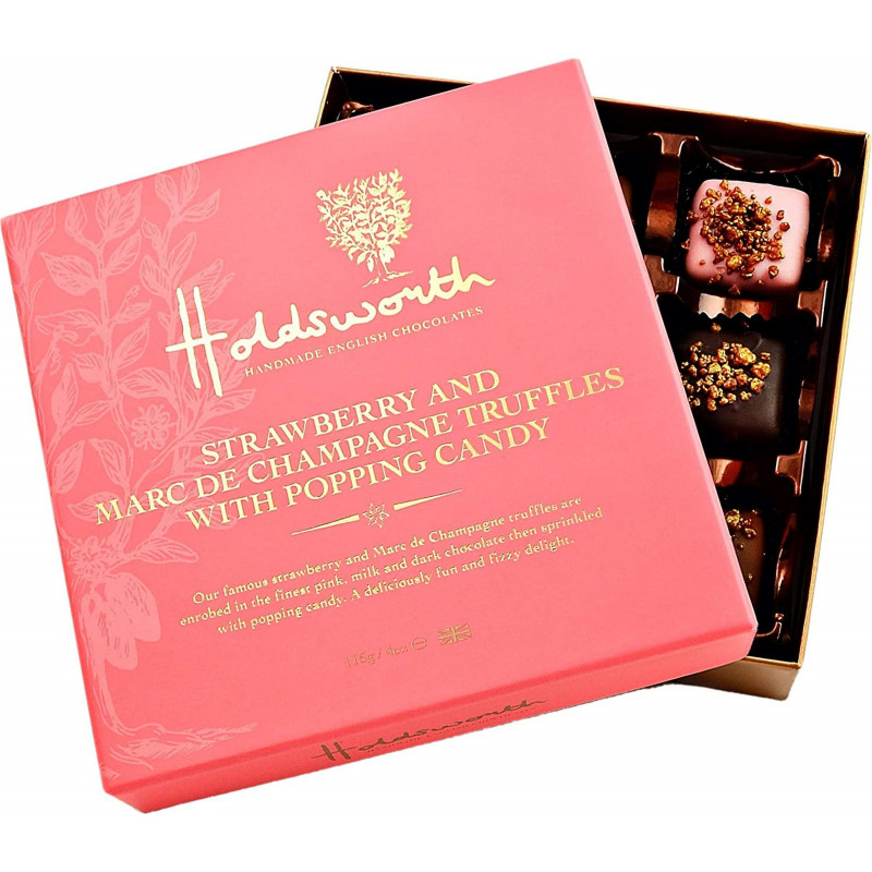 Holdsworth Chocolates Strawberry and Marc De Champagne Truffles with Popping Candy, 115g, Currently priced at £9